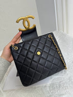 24c cc small shopping bag 21cm black lambskin gold hardware