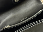 CRUSH SHOULDER BAG 25 IN BLACK CRUSHED CALFSKIN LEATHER STRAP SILVER HARDWARE