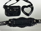 LE CAGOLE LARGE SHOULDER BAG 33 WITH RHINESTONES IN BLACK ARENA LAMBSKIN SILVER HARDWARE