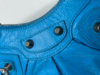 LE CAGOLE SMALL SHOULDER BAG 26 WITH RHINESTONES IN DODPER BLUE LAMBSKIN