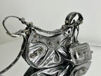 LE CAGOLE SMALL SHOULDER BAG 26 WITH RHINESTONES IN SILVER METALLIC ARENA LAMBSKIN