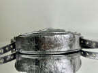 LE CAGOLE SMALL SHOULDER BAG 26 WITH RHINESTONES IN SILVER METALLIC ARENA LAMBSKIN