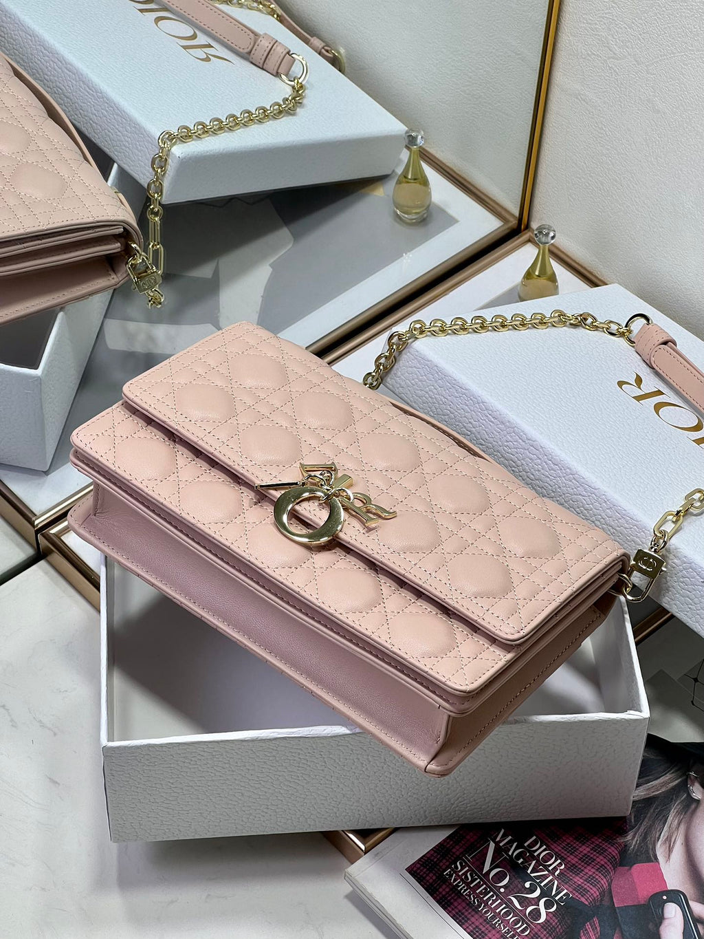 MY CD 24 TOP HANDLE BAG PASTEL PINK LAMBSKIN