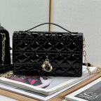 MY CD 24 TOP HANDLE BAG BLACK PATENT LAMBSKIN