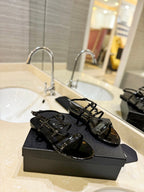 SL CASSANDRA FLAT SANDALS BLACK POLISHED CALFSKIN