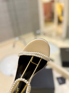 SL PEARL HIGH HEEL SANDALS CREAM CALFSKIN