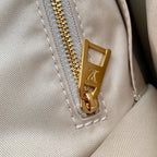 Lv OntheGo MM Beige Leather White Monogram jacquard fabric