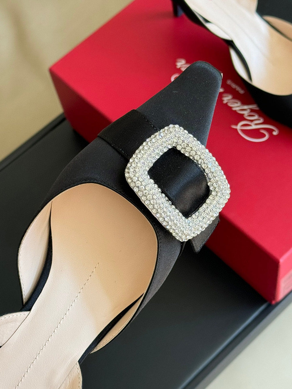 Viv Canard Slingback Pumps 55 in Black Satin