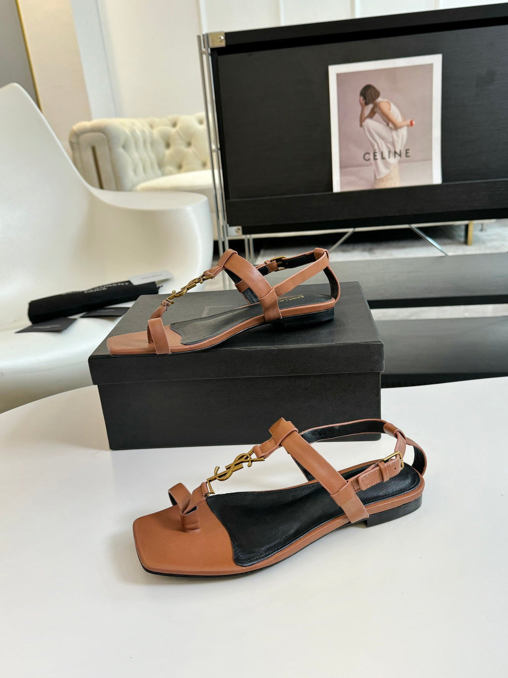 SL CASSANDRA ONE SANDAL FLAT CIDER CALFSKIN