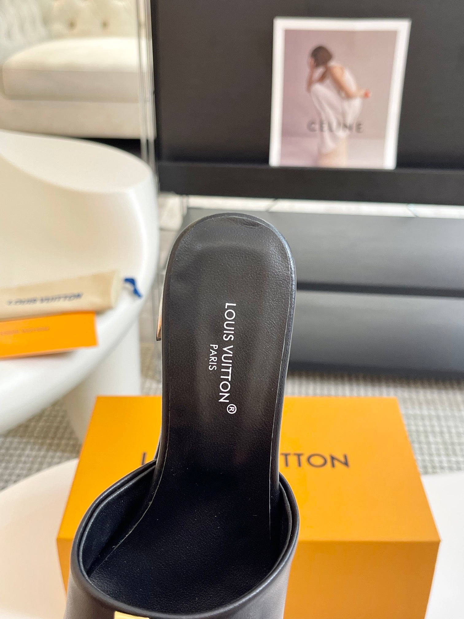 lv capri mule 45mm black calfskin