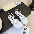 Loewe 25 Toy Ankle Strap Ballet Flat White Calfskin