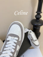 Celine Block Wedge Sneaker White Grey Suede Calfskin 606414