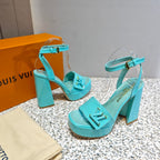 LV Shake Platform Sandal 110mm Turquoise Patent Leather 456138