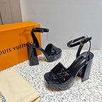 LV Shake Platform Sandal 110mm Black Patent Leather 456141