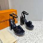 LV Shake Platform Sandal 110mm Black Patent Leather 456141