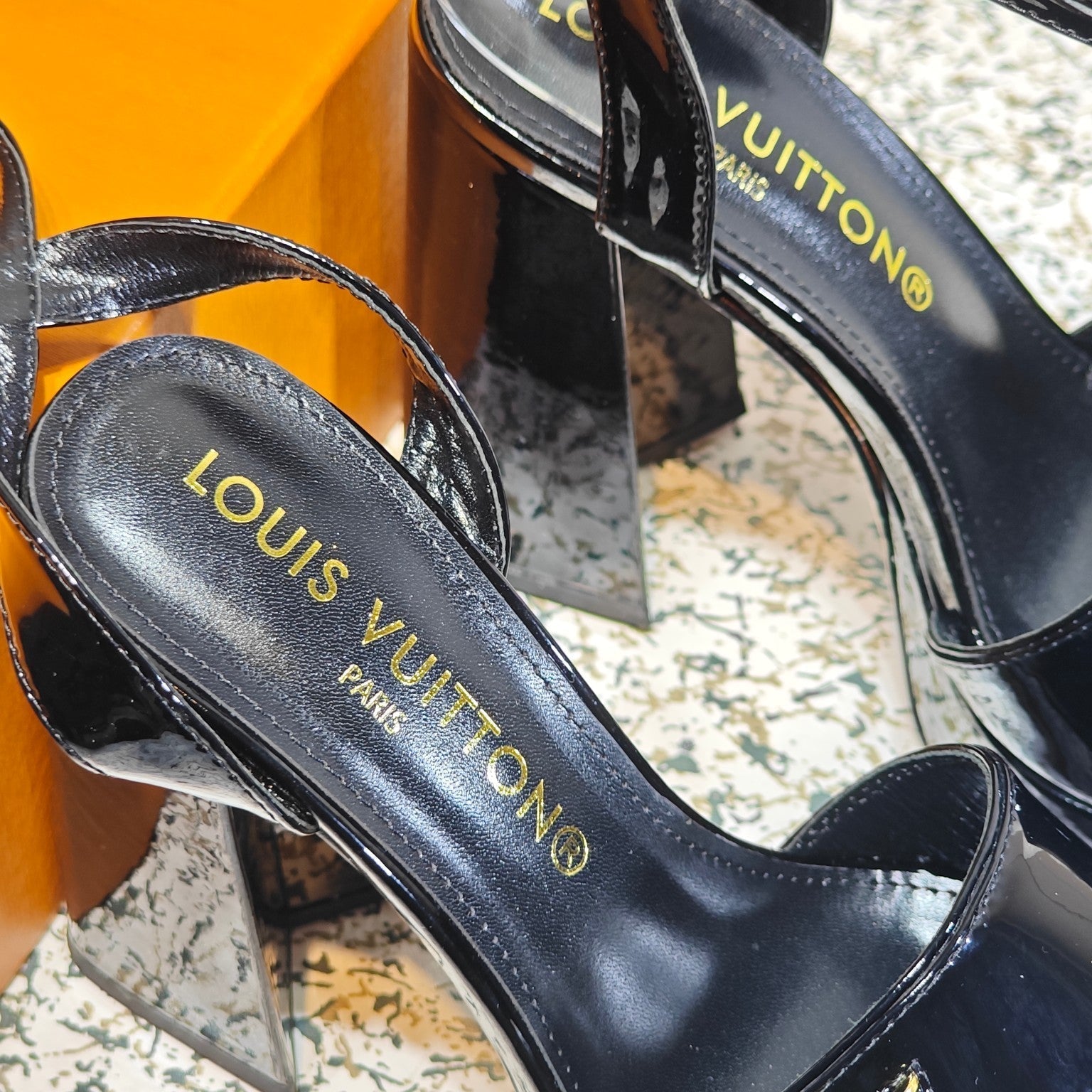 LV Shake Platform Sandal 110mm Black Patent Leather 456141