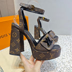 LV Shake Platform Sandal 110mm Brown Monogram Canvas 456142