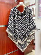 FF PONCHO 140 CM SCRAF IN BLACK MONOGRAM SILK CASHMERE