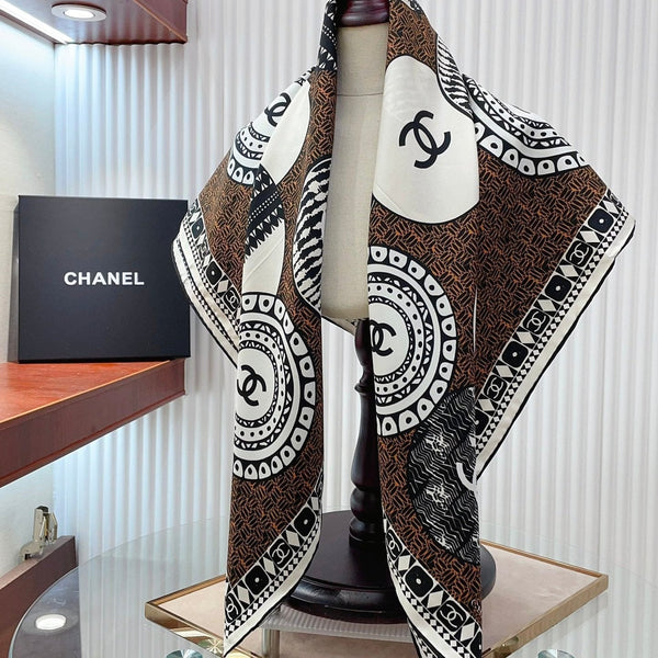 CC Square Scarf 90 CM In Brown Multi-Pattern Silk Twill 231846