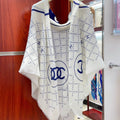 CC Square Scarf 140 CM In White With Blue Logo Cashmere 300442