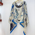 Cosmic Horse Set rectangle Scarf 180 CM In Blue Colorful Cashmere And Silk 308063