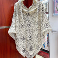 CC Square Scarf 140 CM In White Mix Black Cashmere And Silk  398279