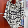 CC Square Scarf 140 CM In White Mix Black Cashmere And Silk 407279