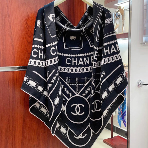 CC Square Scarf 140 CM In Black Mix White Cashmere And Silk 407280