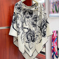 CC Square Scarf 140 CM In White Black Cashmere And Silk 416900