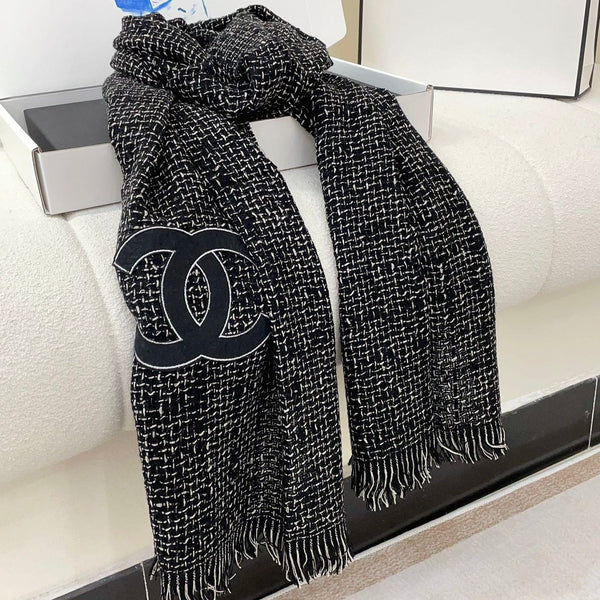 CC Scarf 190 CM In Black Mix White Cashmere 421407