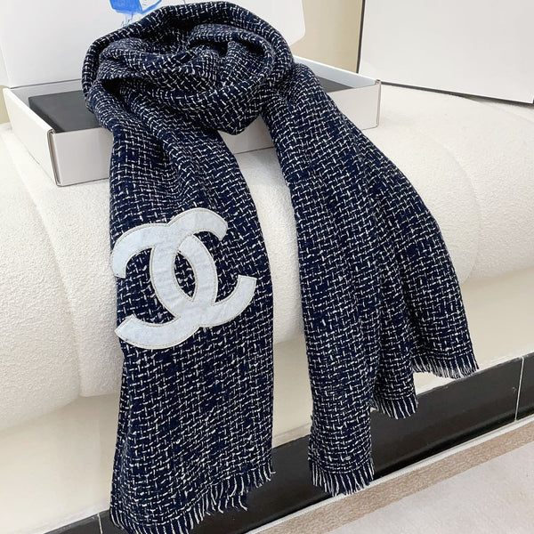 CC Scarf 190 CM In Charcoal Blue Mix White Cashmere  421408