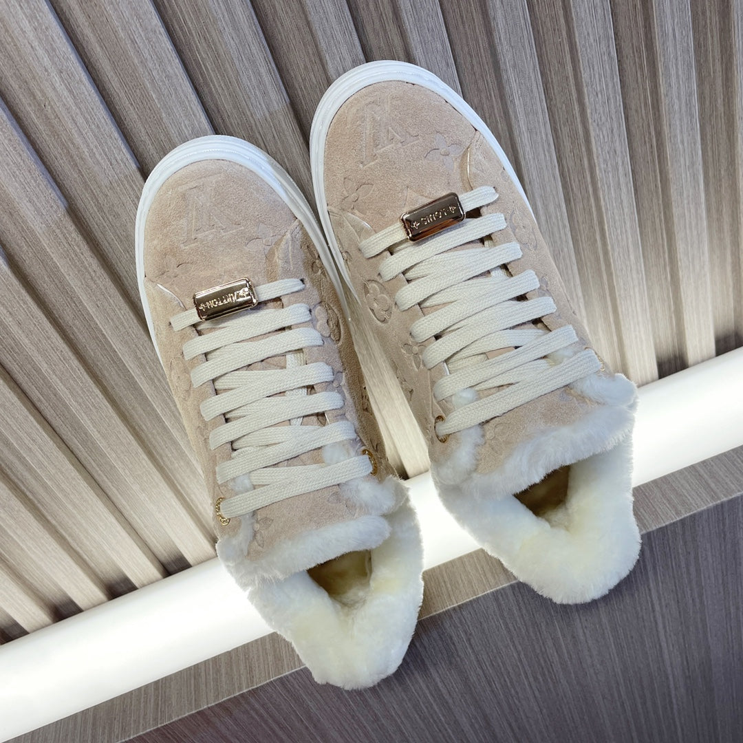 LV Time Out Sneaker 40mm Beige Monogram Suede