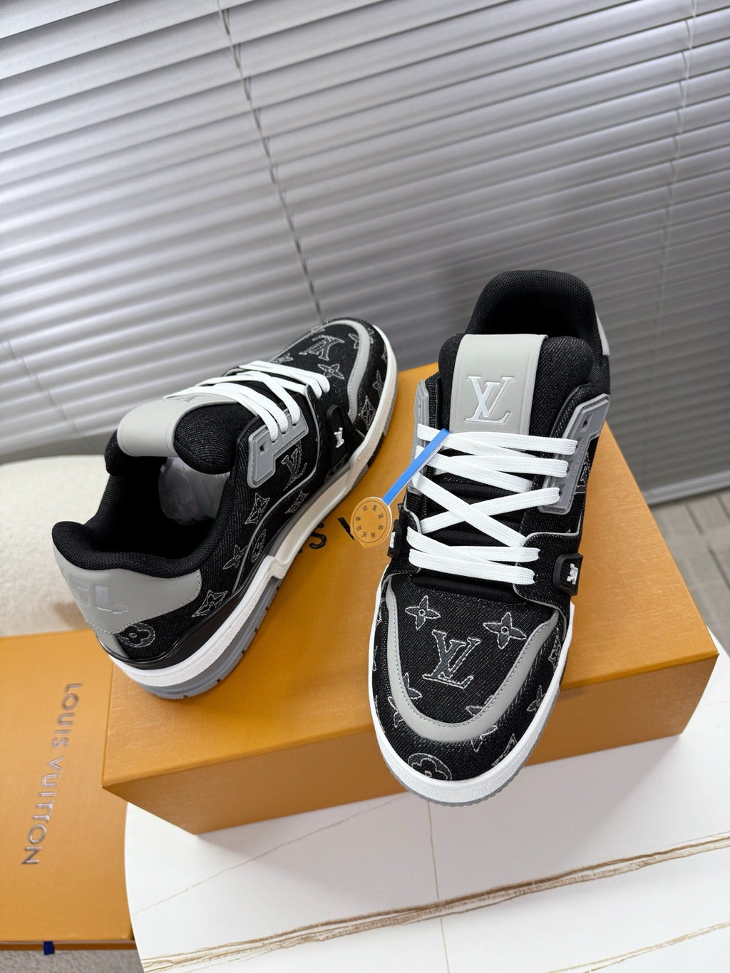 LV 1AJ340 Trainer Black Monogram-embroidered Denim Cafskin 511759