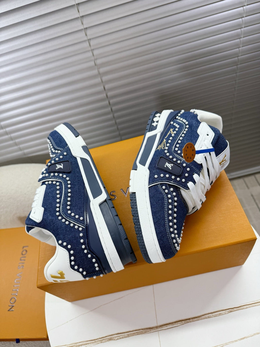 LV 1AJ512 Trainer with Swarovski™ Pearls Indigo Blue Denim 511761