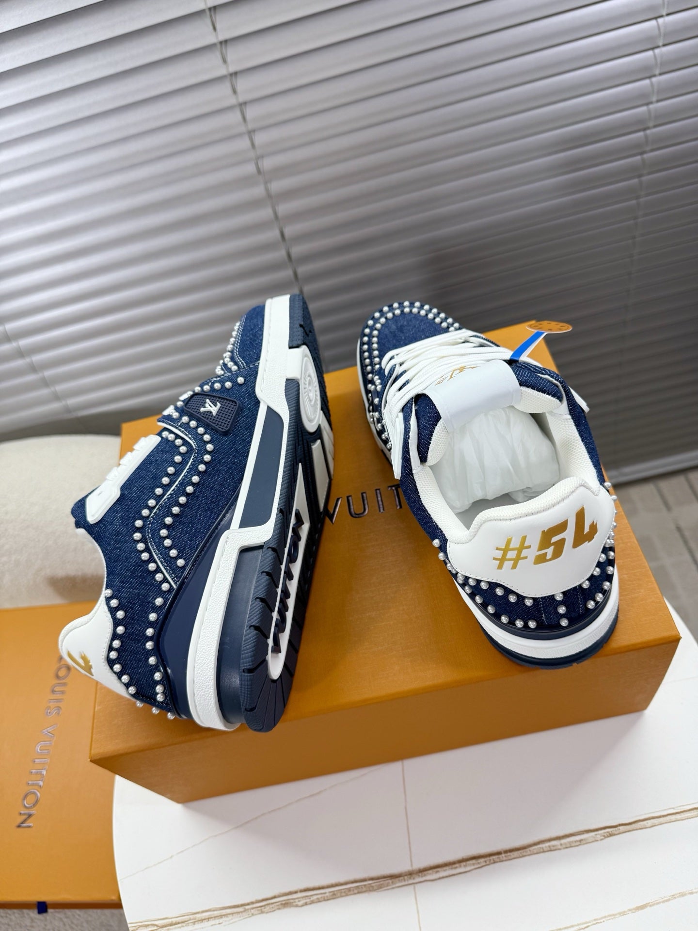 LV 1AJ512 Trainer with Swarovski™ Pearls Indigo Blue Denim 511761