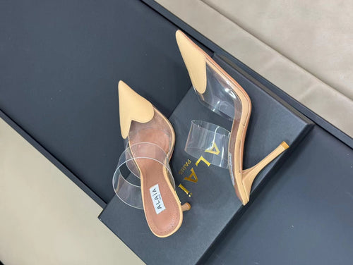 alaia mule 90 optic beige heart lambskin