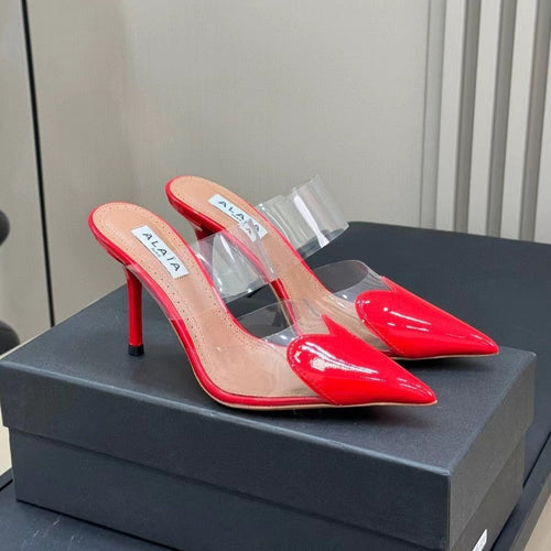 alaia mule 90 optic red heart lambskin