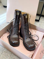 Miu Cocoa Brown Leather Lace-Up Boots