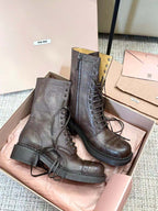 Miu Ankle Boots Umber Brown Calfskin