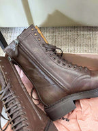 Miu Cocoa Brown Leather Lace-Up Boots