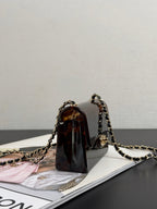 Chanel 2026 Mini Evening Bag 12cm Black Tortoiseshell-patterned Plexi Gold Metal