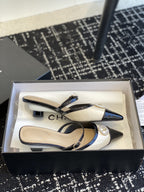 mule sandal beige black patent calfskin