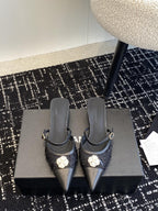 mule sandal black tweed lambskin