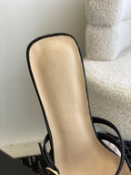 mule sandal beige tweed black lambskin