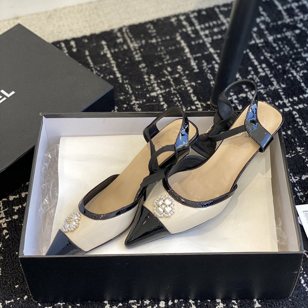 slingbacks 45 beige black patent calfskin