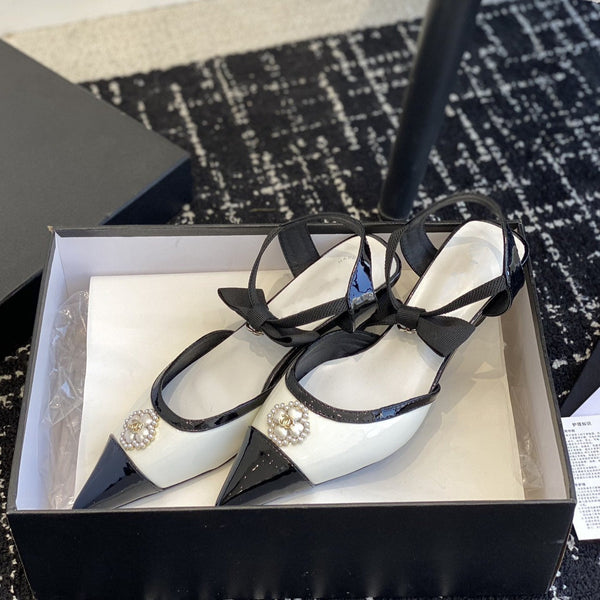 slingbacks 45 white black patent calfskin