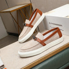 HM Men's Game Slip-on Beige Brown Denim Cowhide 712267