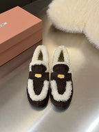Miu Logo-Embossed Loafer Deep Neutral Suede Shearling 455916