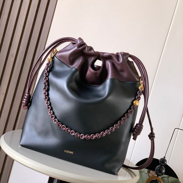 Loewe Flamenco Purse Tote Bag 38 Black Burgundy Lambskin 274698