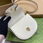 HORSEBIT 1955 MINI TOP HANDLE BAG 18 IN WHITE CALFSKIN GOLD HARDWARE